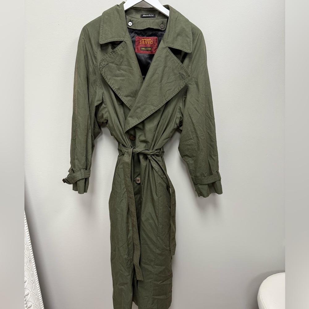 Vintage 70’s Carol Cohen Green Trench Coat Made in USA Fashion House of Sanyo